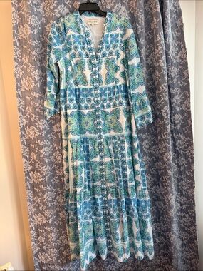 Hale Bob Blue & Green Tile-Print Maxi Dress